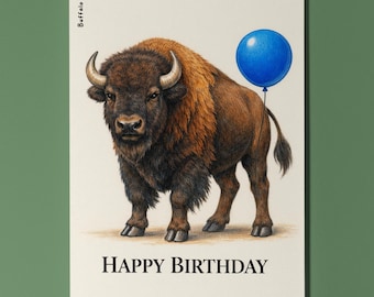 Animal Hugs Series Buffalo: Stronger with every year Happy Birthday Card Premium Greeting Card Envelope Personalised Friends Family members