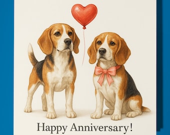 Beagles dogs Anniversary Card - Funny Animal - Premium Greeting Card & Envelope - Personalised Dog card - Wife Husband Mum Dad Boyfriend