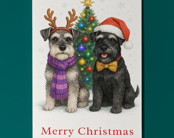 Schnauzer Dogs Duo - Merry Christmas Card - Funny Animal - Premium Greeting Card & Envelope - Personalised card - Friend Family Members