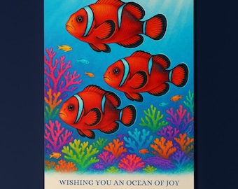 Rainbow Fish Parade Collection - Clownfish Ocean of joy Birthday Card - Funny Animal - Premium Greeting Card & Envelope - Personalised card