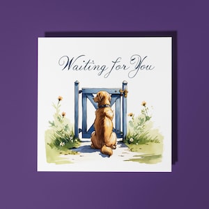 Handgemaakte hond bij de poort wacht op je kaart Funny Animal Card Animal Lovers Premium wenskaart met witte envelop Love