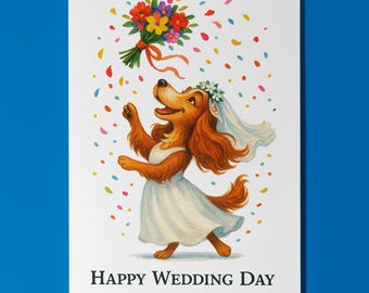 Dog Breeds Collection - Bouquet bliss - Spaniel Dog Happy Wedding Day Card - Funny Animal Premium Greeting Card Envelope - Personalised card