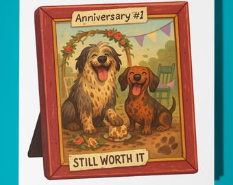 Sheepdog and dachshund - Happy Anniversary Card - Funny Animal - Premium Greeting Card & Envelope - Personalised Dog card - Wife Husband