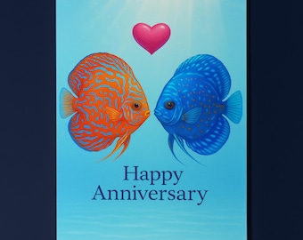 Rainbow Fish Parade Collection - Discus Fish Duo - Anniversary Card - Funny Animal - Premium Greeting Card and Envelope - Personalised card
