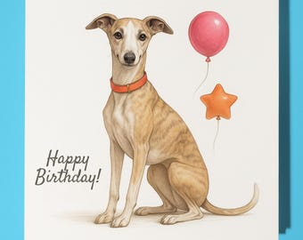 Dog Breeds Collection - Whippet Dog - Happy Birthday Card - Funny Animal - Premium Greeting Card & Envelope - Personalised card - Friend