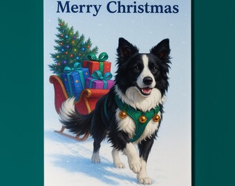 Border Collie Dog - Santa’s Helpers Collection - Christmas Card - Funny Dogs - Dog Breeds - Premium Greeting Card & Envelope Personalised