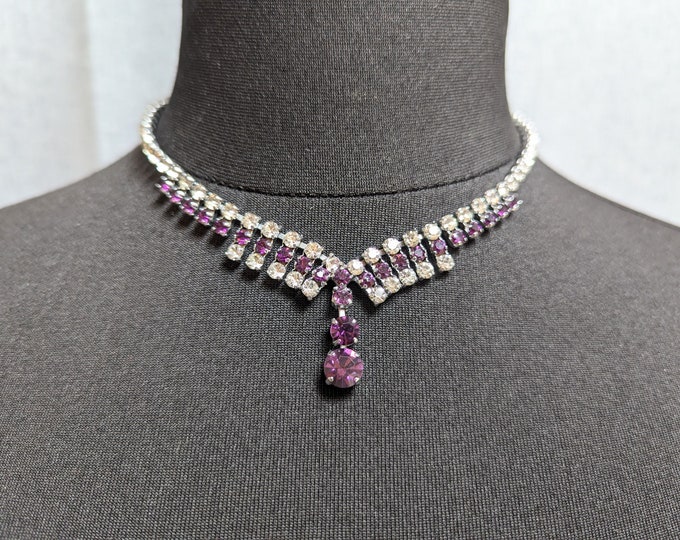 Beautiful Vintage Jewellery Amethyst Colour Crystal Necklace