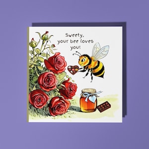 Handgefertigte Biene leise summend - Sweety, deine Biene liebt Dich! Karte Lustige Tierkarte Tierliebhaber Premium Grußkarte & Umschlag