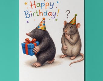 Blind Mole Rat Funny Birthday Card, Personalised Animal Greeting Card, Cute Rat Gift