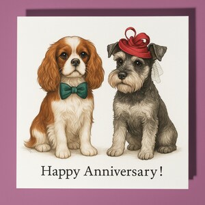 Cavalier King Spaniel Miniature Schnauzer - Biglietto di auguri per il buon anniversario, animale divertente - Biglietto di auguri premium e busta - Biglietto personalizzato per cani