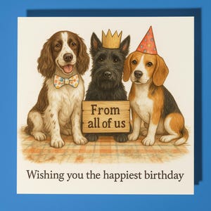 Perros - Te deseamos el más feliz cumpleaños - De parte de todos nosotros - Tarjeta de Feliz Cumpleaños - Sobre Premium para Tarjeta de Felicitación - Tarjeta divertida personalizada