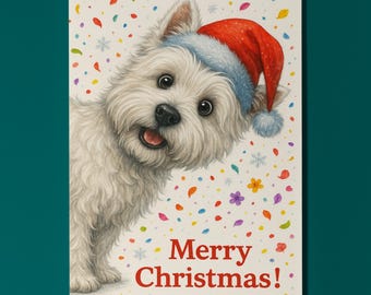 West Highland Terrier Dog - Don’t Look Away - Merry Christmas Card - Funny Dog - Dog Breeds Premium Greeting Card & Envelope - Personalised