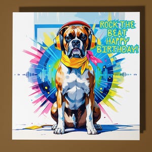 Tarjeta de feliz cumpleaños para perro bóxer de los 80 - Animal divertido - Tarjeta de felicitación y sobre premium - Tarjeta de perro personalizada - Padre, hijo, hermana, amigo, hermano
