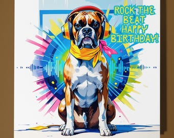 80s Boxer dog Happy Birthday Card - Funny Animal - Premium Greeting Card & Envelope - Personalised Dog card - Dad Son Sister Friend Brother