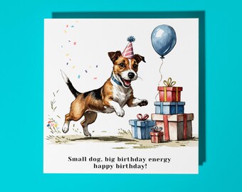 Handmade Cute Jack Russell Dog breed With Presents Happy Birthday ! Card Funny Animal Card Animal Lovers Premium Greeting Card & Envelope.