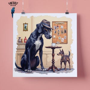 Elegante stampa artistica da parete raffigurante un cane da compagnia, un detective, un alano, un regalo perfetto per gli amanti degli animali, 295 mm x 295 mm, carta opaca da 300 g/m², senza cornice