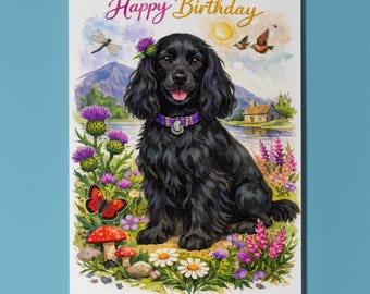 Dog Breeds Collection - Black Cocker Spaniel: Meadow Magic Moments Happy Birthday Card Funny Premium Greeting Card Envelope Personalised