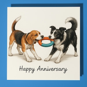 Carte de joyeux anniversaire Beagle et border collie - animal rigolo - carte de voeux et enveloppe premium - carte de chien personnalisée - couple de maris