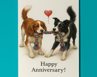 Dog Breeds Collection - Border Collie & Spaniel - Happy Anniversary Card - Funny Animal - Premium Greeting Card Envelope -Personalised card