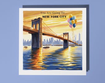 Handmade New York Brooklyn Bridge at sunset - You Are Going To... New York City! Card surprise Card Premium Greeting Card  and Envelope