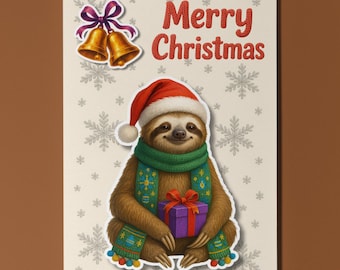 Santa’s Slowest Helper Sloth with Gift - Pop Animal 3D Collection Christmas Card - Funny Animal - Premium Quality Card Envelope Personalised