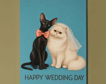 Persian Oriental Black Cat Wedding Card, Bride Groom Duo (19.5 cm x 13 cm)