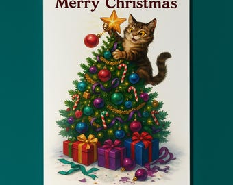 Holiday Cat - Calm Christmas - Merry Christmas! Card - Funny animals - Premium Greeting Card and Envelope - Personalised card - Friend