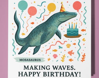 Dinosaur Mosasaurus  -  Birthday Card - Personalised card -  Funny Animal Card - Premium Greeting Card & Envelope Mum Dad Son Sister Friend