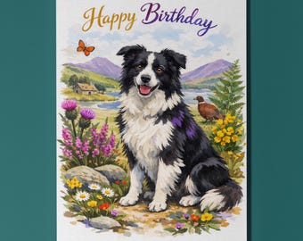 Dog Breeds Collection - Border Collie: The Thistle & The Collie Happy Birthday Card - Funny Premium Greeting Card Envelope Personalised