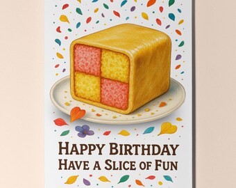 Dessert First! Collection - Battenberg - Have a slice of fun  - Happy Birthday Card Premium Greeting Card and Envelope - Personalised card