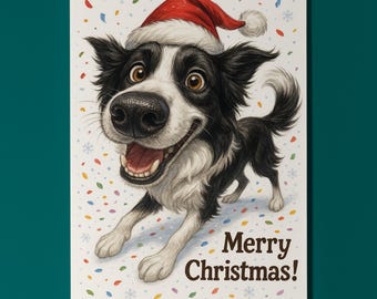 Border Collie Dog - Snout Party Collection - Merry Christmas! Card - Funny Dog Breeds - Premium Greeting Card Envelope Personalised card