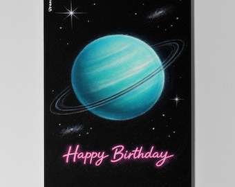 Galactic Journey Collection - Planet Uranus Happy Birthday Card Premium Greeting Card and Envelope Personalised - Friends Family Mum Dad