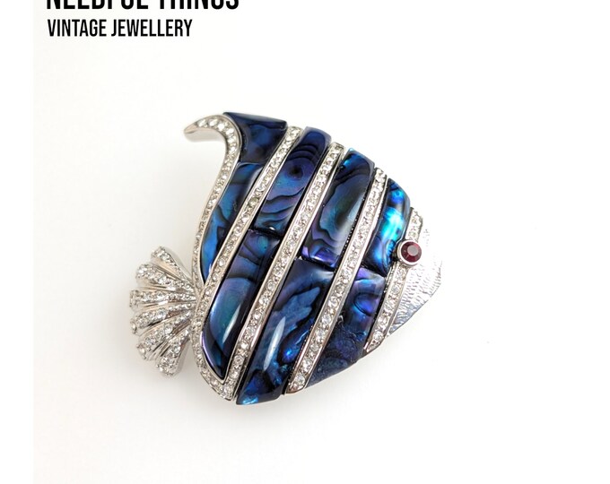 Spectacular Vintage Jewellery Tropical Fish abalone shell brooch