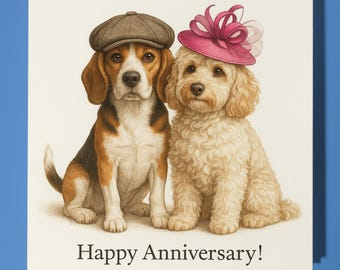 Beagle and Cockapoo dogs - Happy Anniversary Card  Funny Animal - Premium Greeting Card and Envelope - Personalised Dog card - Husband Wife