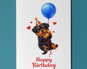 Rottweiler Birthday Card Personalised Flying Balloon Cute Dog Lover Gift