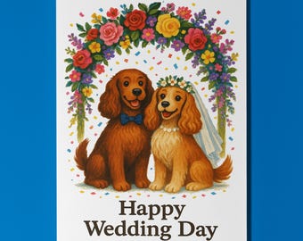 Dog Breeds Collection - Spaniel Dogs Duo - Happy Wedding Day Card - Funny Animal - Premium Greeting Card Envelope - Personalised card Couple