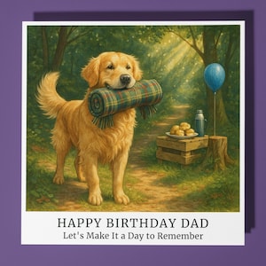 Golden Retriever - Let’s Make It a Day to Remember - Happy Birthday Dad Karte - Premium Grußkarte Umschlag - Personalisierte lustige Hunde Karte