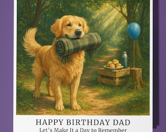 Golden Retriever - Let’s Make It a Day to Remember - Happy Birthday Dad Card - Premium Greeting Card Envelope - Personalised funny dog card