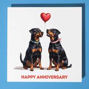 Rottweiler honden rood hart Happy Anniversary Card - Funny Animal - Premium wenskaart en envelop - Gepersonaliseerde hondenkaart - Echtgenote