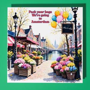 Faites vos valises ! - Nous allons à Amsterdam ! Carte - Carte de voeux et enveloppe premium amusantes - Carte personnalisée - Couple famille ami femme