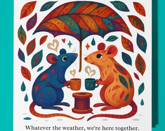 Rats Collection -Happy Rats Under an Umbrella - Happy Anniversary Card - Funny Animal - Premium Greeting Card & Envelope - Personalised card
