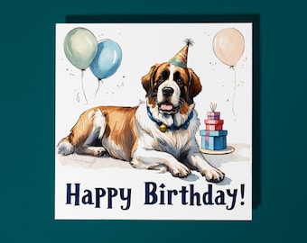 Handmade Saint Bernard dog breed With a gift Happy Birthday Card Funny Animal Card Animal Lovers Premium Greeting Card and Envelope