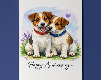 Jack Russell Terrier Dogs Love Anniversary Card Funny Dog Breeds - Premium Greeting Card Envelope - Personalised card - Couple Wife Husband