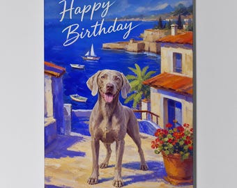 Weimaraner Personalised Birthday Card, Coastal Dog Card