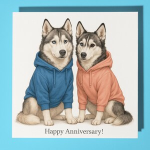 Alaskan Husky con cappuccio - Biglietto di auguri per il buon anniversario con animali divertenti - Biglietto di auguri premium e busta - Biglietto di auguri personalizzato per cani - Marito e moglie
