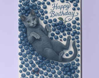 Sweet Blueberry Blue Cat - Fruity Friends Collection Birthday Card - Funny Animals - Premium Greeting Card Envelope - Personalised - Friends