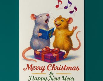 Two rats Christmas Chorus - Merry Christmas & Happy New Year Card - Funny animals - Premium Greeting Card and Envelope - Personalised card