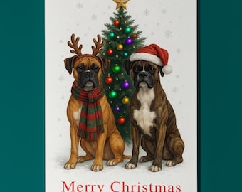 Boxer Dogs - Merry Christmas Card - Funny Animal - Dog Breeds Premium Greeting Card & Envelope - Personalised card - Friend Family Members