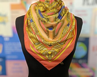 Vintage Lavender  Marmalade Orange soda Colours Poly Scarf by Jane Shilton 35"x 35"