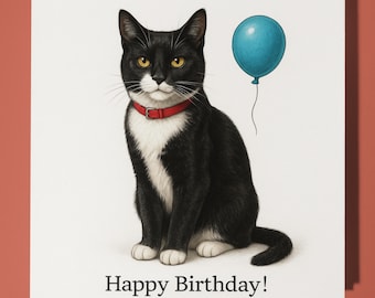 Cat Breeds Collection - Tuxedo Cat - Happy Birthday Card - Funny Animal - Premium Greeting Card & Envelope - Personalised card - Friend